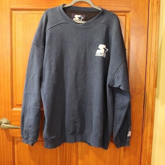 Starter Navy Blue Vintage 90s Streetwear Pullover Sweatshirt XXL Chest Logo - Picture 2 of 11